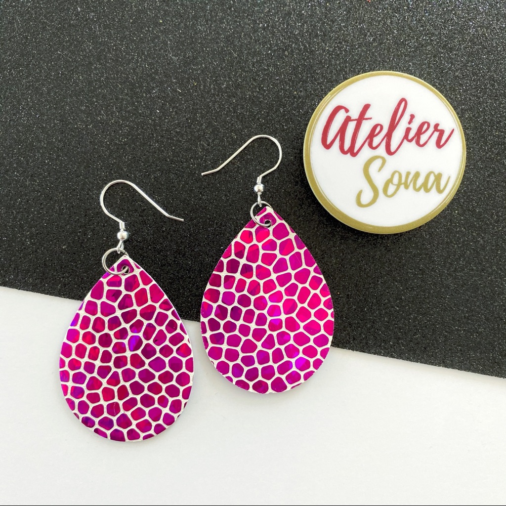 Sparkly Pebble Print Tear Drop Earrings - Pink 15$